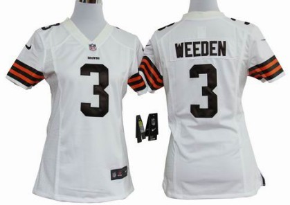 Women's Nike Cleveland Browns 3 Brandon Weeden White Game NFL Jerseys